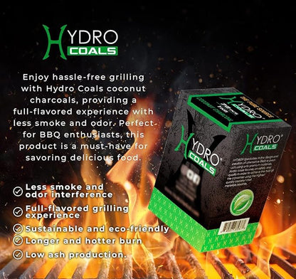 Hydro Coconut Charcoal - Ultimate Grilling & BBQ Experience with Cubes Made of Coconut Shell, Long-Lasting Odorless Charcoal - (1 KG)