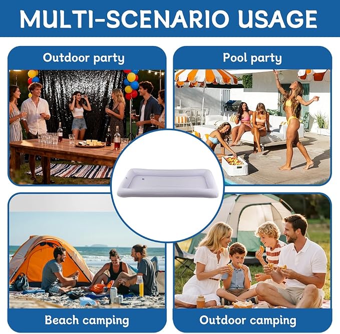 2-Pack Inflatable Serving Bar, Ice Buffet Cooler Tray for Food & Drinks | 53x25in. Fill with ice to keep food & drinks cold. For BBQ, picnic & pool parties. Inflatable buffet cooler containers.