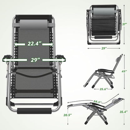 ZENPETIO 29In XL Zero Gravity Chair, 440LBS with Cushion | Anti Gravity Recliner Lounge Chair with Aluminum Alloy Lock & Footrest, 90-170° Adjustable, for Lawn Patio Indoor Outdoor