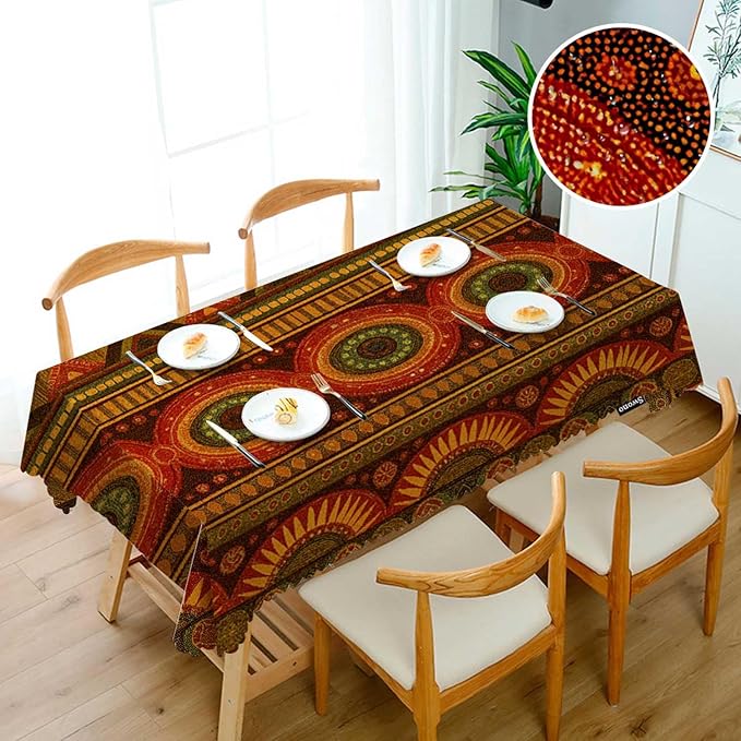 Swono Tribal Pattern Table Cover Ethnic Geometric African Stripes Red 50x72 Inch Table Cloth for Rectangle Tables Buffet Parties Coffee BBQ and Dinning Tablecloth