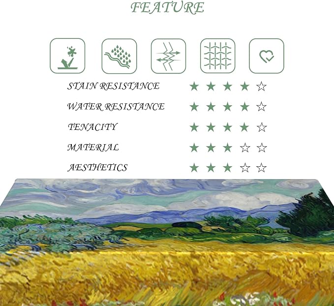 54x108 Inch Van GOG Rectangle Tablecloth Wheat Field with Cypresses Table Cloth Oil Painting Washable Table Cover for Dining Garden Atelier BBQ Home Decor