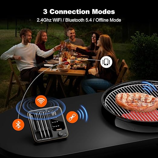 4 Probes Bluetooth Meat Thermometer Digital, Wireless Meat Thermometer for BBQ, Oven, Smoker and Air Fryer, IP67 Waterproof and Dishwasher Safe （14B-1）