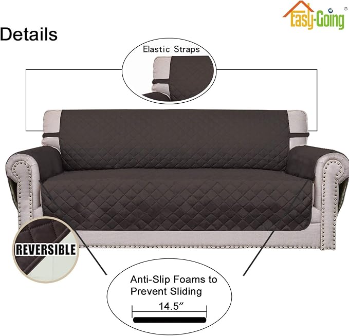 Easy-Going Reversible Couch Cover, 4 Seater Sofa, Chocolate/Ivory | XX-Large Sofa, Washable Slipcover For Dogs, Water Resistant Mat, Living Room, Non-Slip Sofa Cover, Pet Friendly