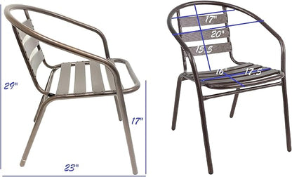 Indoor Outdoor Set of 4 Bronze Restaurant Metal Aluminum Slat Stack Chairs Lightweight