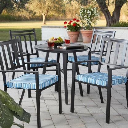 Outdoor 18 inch Square Patio Dining Chair Pads – Comfortable Fiber-Filled Seat Cushions with Ties, Reversible Polyester Fabric - Sapphire Stripe, Set of 4