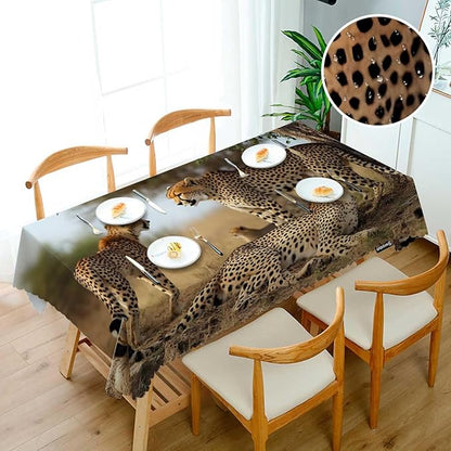 Swono Cheetah Table Cover African Animal Leopard Family Cheetah Grassland 50x72 Inch Table Cloth for Rectangle Tables Buffet Parties Coffee BBQ and Dinning Tablecloth