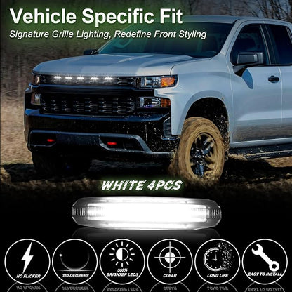 LED Front Grille Lights for 2019 Silverado 1500 Accessories 2020 2021 Grill Lights for Custom Trail Boss WT (White,5PCS)