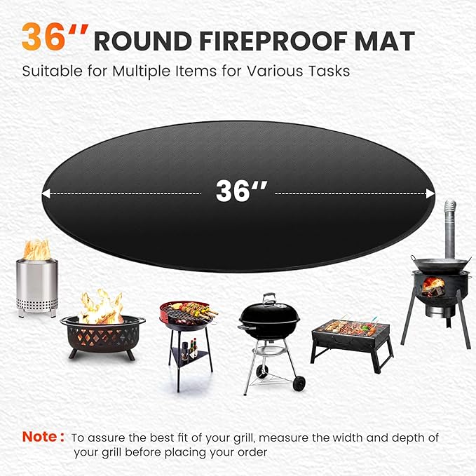 36" Fire Pit Mat for Solo Stove Bonfire, 4-Layer Fireproof Mat Round Under Grill Mat for Deck,Patio,Grass,Reusable Oil-Proof and Waterproof Fireplace Mat BBQ Floor Mat for Solo Stove Accessories