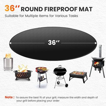 36" Fire Pit Mat for Solo Stove Bonfire, 4-Layer Fireproof Mat Round Under Grill Mat for Deck,Patio,Grass,Reusable Oil-Proof and Waterproof Fireplace Mat BBQ Floor Mat for Solo Stove Accessories