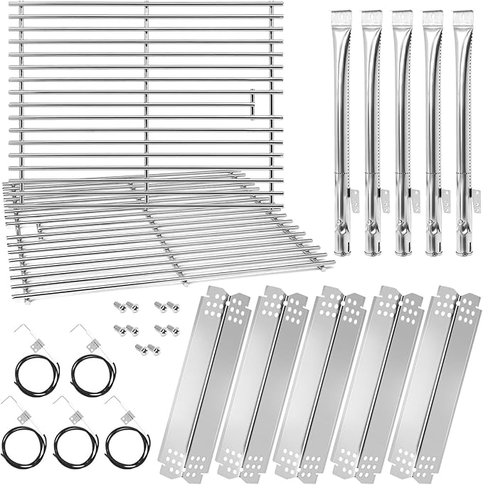 Grill Parts for Nexgrill 5 Burner 720-0888 720-0888N 720-0888A,4 Burner Nex-grill 720-0830H 720-0830 Stainless Steel Cooking Grates, Heat Plates, Burner Replacement Kit for Home Depot Nex grill