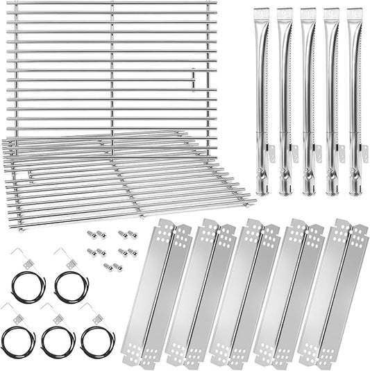 Grill Parts for Nexgrill 5 Burner 720-0888 720-0888N 720-0888A,4 Burner Nex-grill 720-0830H 720-0830 Stainless Steel Cooking Grates, Heat Plates, Burner Replacement Kit for Home Depot Nex grill