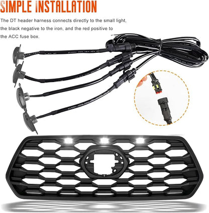 4 PCS Car LED Grille Lights, Bright Vehicle Front Grille Lamp Decorative Light with Wiring Harness, Waterproof LED Grill Lamps Trim Lights for 2017-2019 F150 Raptor (Black & White, 4 Lights)