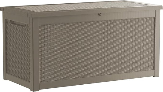 320 Gallon Outdoor Storage Box, Waterproof Resin Deck Box with Lockable Lid Large Storage Bin for Patio Furniture Cushion, Garden Tools, Pool Accessories UV-Resistant Outside Delivery, Gray