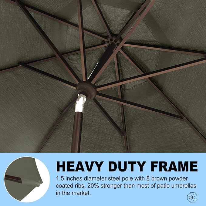 Eurmax USA 10-Year-Non-Fading 10FT Outdoor Patio Market Umbrella,UPF50+ UV Resistant Sun Shade,Heavy Duty Commercial Grade,Crank Lift&Tilt,Windproof Vented Top for Garden,Pool,Deck,Charcoal