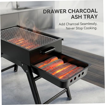 Slot Grill Collapsible Portable Charcoal Grill with Exclusive Drawer ideal for Easy Ash Charcoal Add Foldable BBQ Grills ideal for Camping Backyard Picnic