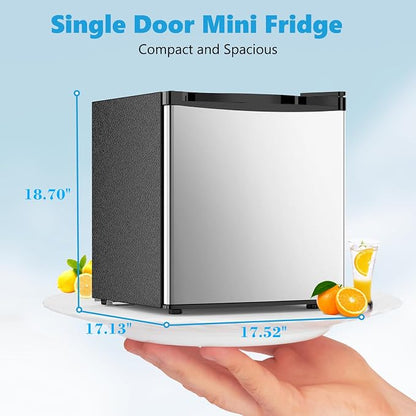 Electactic 1.6 Cu.ft Mini Fridge, Compact Single Reversible Door Refrigerator, Adjustable Thermostat, Ultra Quiet, Energy Efficient for Office, Dorm, Bedroom, Apartment -Silver