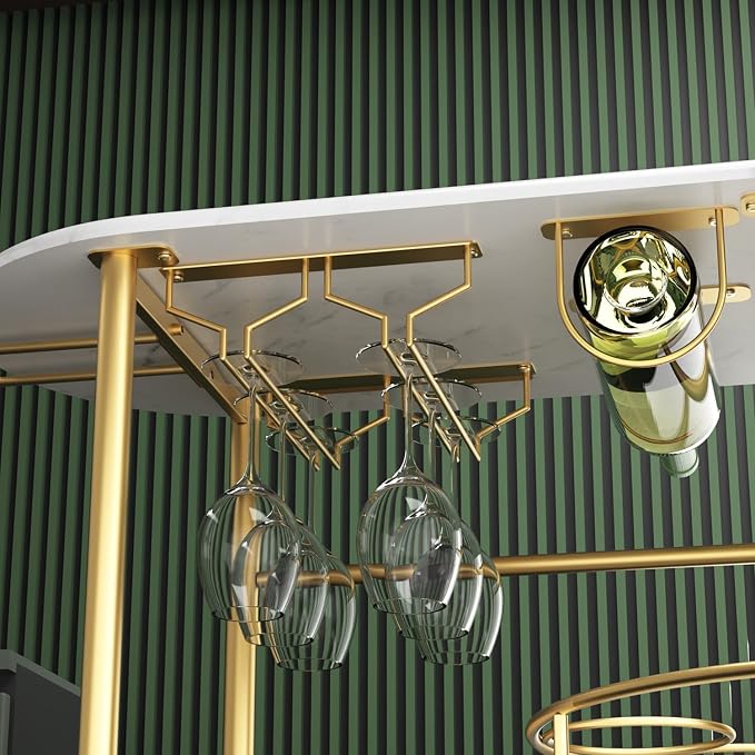 Gold Bar Carts with 4-Tier Storage Shelves, Mobile Bar Serving Cart with Wine Rack and Glass Holder, for The Home, Kitchen, Living Room, Dining Room