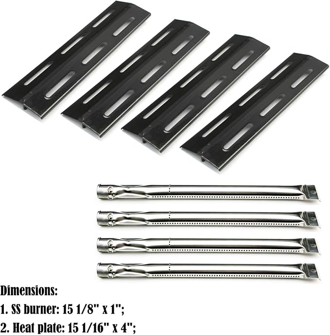 Parts Kit DG112 Burners, Heat Plates Replacement for Kenmore P01708034E, P02008010A, P02008029A gas grills, 4 Pack