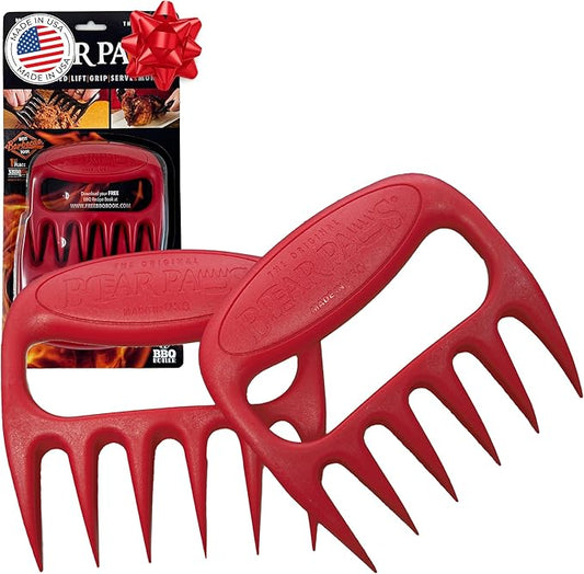 Bear Paws Meat Claws - The Original BBQ Meat Shredder Claws for Pulled Pork, USA Made - Easily Lift, Shred, Pull and Serve Pork, Chicken, Brisket and Turkey - Valentine’s Day Gifts for Men (Red)