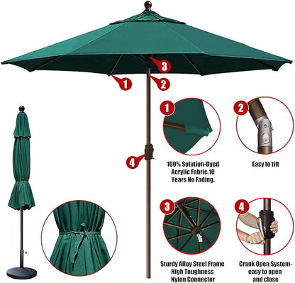 EliteShade USA 10-Year-Non-Fading 10Ft Market Patio Umbrella, UPF 50+ UV Protection Performance Sun Umbrella, Heavy Duty Commercial Grade Outdoor Table Umbrella with Crank & Tilt, Windproof Vented Top for Garden, Pool, Deck and Outdoor Playsets, Forest...