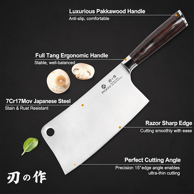 imarku Meat Cleaver 7 Inch, Razor Sharp Japanese High Carbon Steel Vegetable Cleaver Knife, Multipurpose Kitchen Chopper Butcher Knife for Home Kitchen & Restaurant, Ergonomic, Gifts for Men and Women