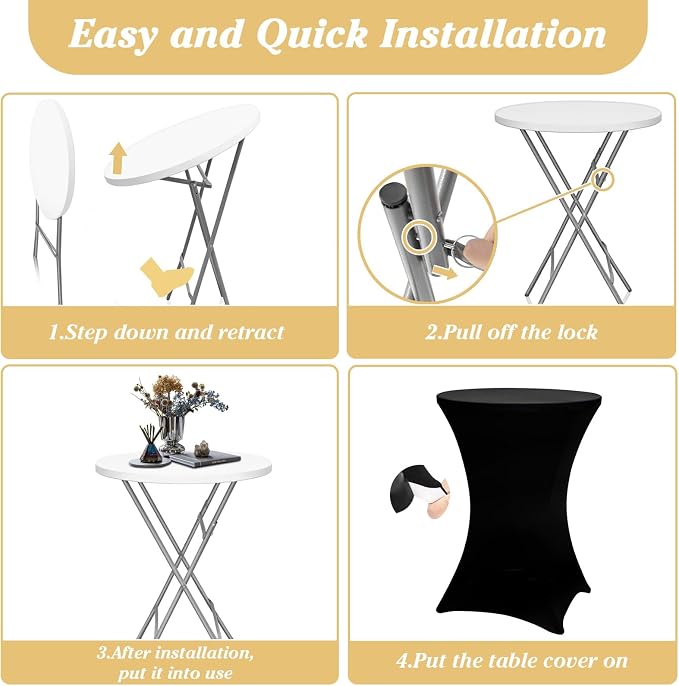 GUAGUA 2 Packs 32in Bar Height Folding Cocktail Tables with Covers | 32inch round bar-height tables with covers for parties, weddings, catering, and portable indoor or outdoor setups.