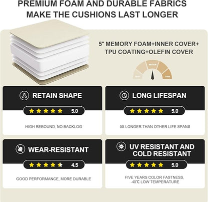 Outdoor Water-Resistant Olefin Chaise Lounge Cushions with Pillow, Weather and Fade Resistant Patio Furniture Lounge Chair Cushion Ideal for Patio, Lawn, Garden, Beige, 80" L x 26" W x 5" T