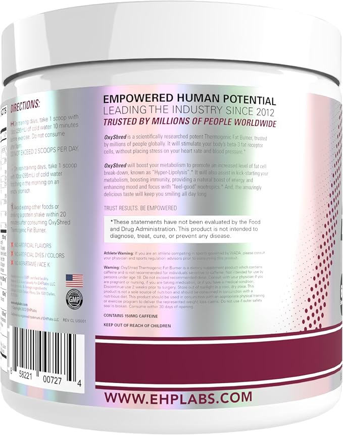EHP Labs OxyShred Pre Workout Powder & Shredding Supplement - Preworkout Powder with L Glutamine & Acetyl L Carnitine, Energy Boost Drink - Passionfruit, 60 Servings