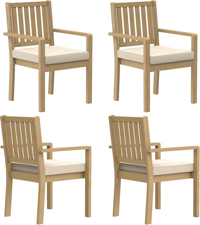 Wisteria Lane Acacia Patio Dining Chairs Set of 4, Outdoor Wood Chairs with Thick Cushions, Modern Patio Seating for Porch, Backyard, Garden, Indoor Use, Brown