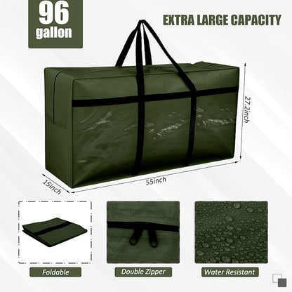 4 Pcs 96 Gallon Extra Large Moving Bags Heavy Duty Storage Bag with Strong Zipper Handle Foldable XXL Jumbo Storage Tote Packing Moving Box for College Dorm Travel Cloth Duffle (Green)