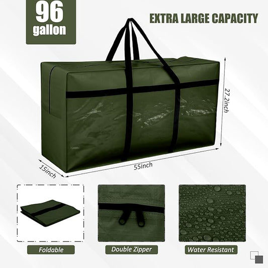 4 Pcs 96 Gallon Extra Large Moving Bags Heavy Duty Storage Bag with Strong Zipper Handle Foldable XXL Jumbo Storage Tote Packing Moving Box for College Dorm Travel Cloth Duffle (Green)