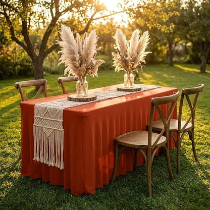 HolidayIdeas 2 Pack Rust Spandex Table Skirts 6ft Fall Tablecloths Ruffle | Stretchy Table Covers, Thanksgiving Decorations, Wrinkle Resistant Table Cloths For 30x72, Rectangle Tables for Autumn Event