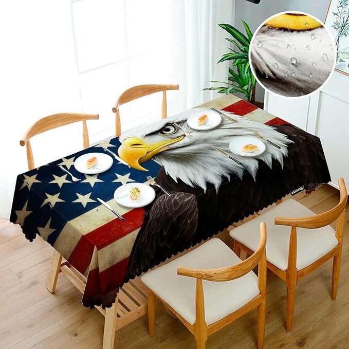 Swono Tablecloth 52"X70" Bald Eagle, Bird Bald Eagle On Grunge American Flag Rectangle Table Cover Anti-Oil Tablecloth for Dining Tables, Parties, Wedding and Banquet Decoration