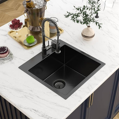 18 In Gunmetal Black Drop Bar Sink 18 x 18 Inch Kitchen Sink 18 Gauge Stainless Steel Single Bowl Topmount Handmade Sink for Outdoor, RV, 18x18x9