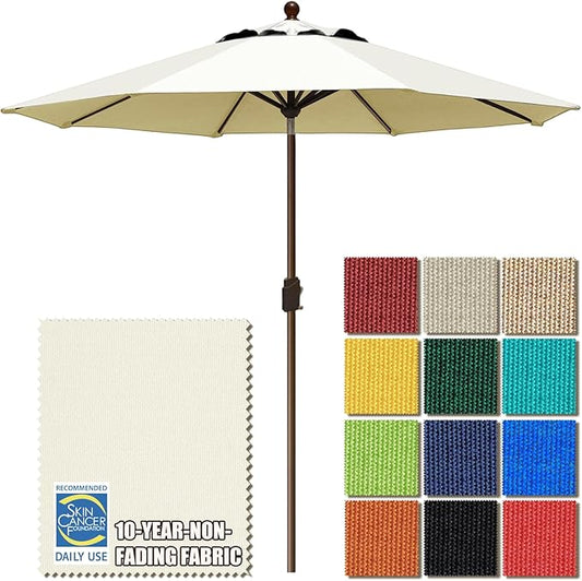 EliteShade USA 10-Year-Non-Fading 9Ft Market Patio Umbrella, UPF 50+ UV Protection Performance Sun Umbrella, Heavy Duty Commercial Grade Outdoor Table Umbrella with Crank & Tilt, Windproof Vented Top for Garden, Pool, Deck and Outdoor Playsets, Natural