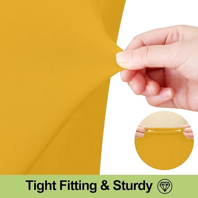 Smiry Spandex Elastic Fitted Table Cloth Skirt for 8FT Rectangle Table | Stretch Washable Table Cloth, Banquet Table Cover for Wedding, Party, Indoor & Trade Shows, (Mustard Yellow, 96Lx30Wx30H)