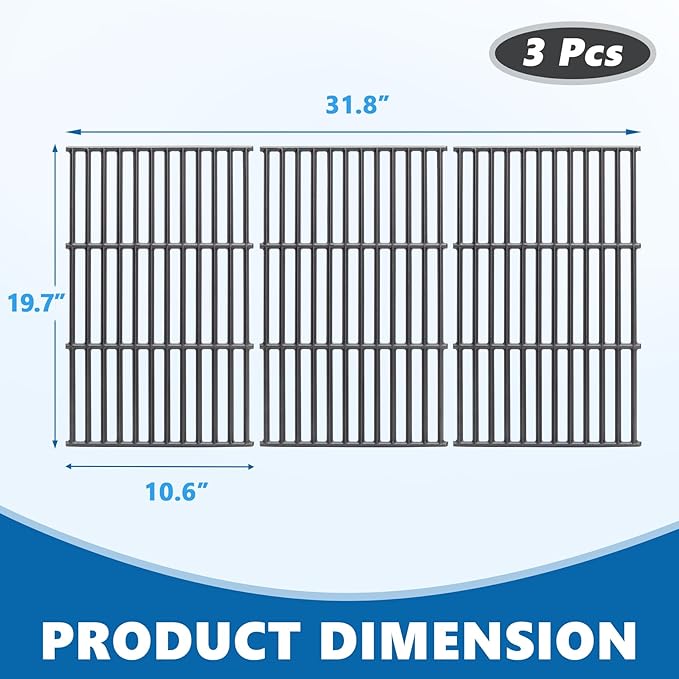SafBbcue 19.7" Grill Grates for Char-Griller 1733 2735 Smokin' Champ Charcoal Grill Replacement Parts Chargriller 1624 1722 Replacement Parts Cast Iron Grates 3-Pack
