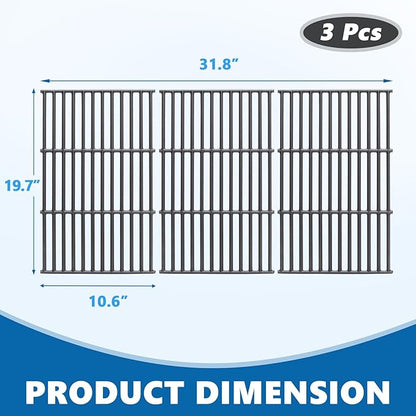 SafBbcue 19.7" Grill Grates for Char-Griller 1733 2735 Smokin' Champ Charcoal Grill Replacement Parts Chargriller 1624 1722 Replacement Parts Cast Iron Grates 3-Pack