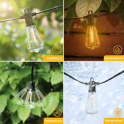 Zuske 25ft Outdoor String Lights, LED Patio Hanging With 12 Shatterproof Bulbs, Waterproof ETL Listed Bistro for Backyard Garden Cafe