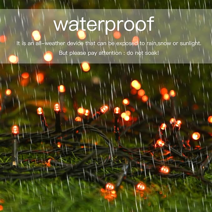 Solar Halloween String Lights, Orange 200Led, Outdoor Waterproof | 2 Pack Total 400Led 144Ft 8 Mode, IP44 Outside Fall Thanksgiving Fairy Lights for Tree, Garden, Patio, Lawn, Yard Decorations
