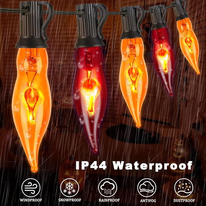 Christmas Flickering Flame String Lights, 10Ft with 11 Pack Orange Purple Flame Light Bulbs C18 E12 Base for Indoor Outdoor Christmas Decorations, Black Wire