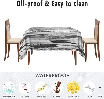 Abstract Striped Square Tablecloth 60x60 Inch Gray and White Old Texture Grunge Stripes Vintage Mosaic Dust-Proof Table Cover Protector for Home Kitchen Restaurant Picnic Camping BBQ