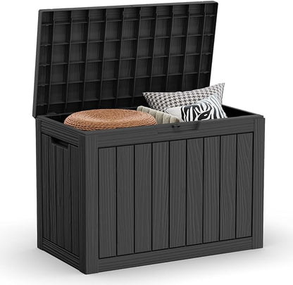 44 Gallon Outdoor Deck Box, Lockable Waterproof Outdoor Storage Boxes For Garden Tools,Indoor Cushions,Accessories Outside Storage Resin Weatherproof Container(Black)