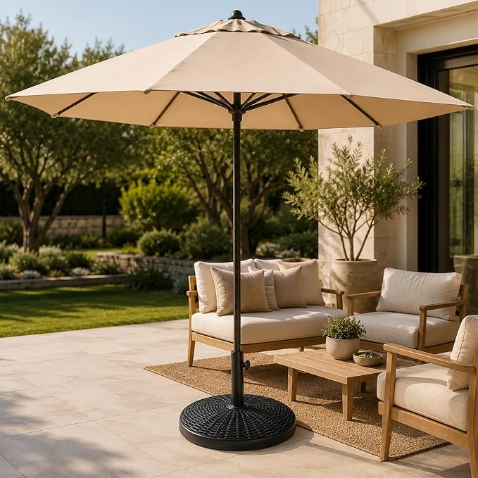 22 Lbs 17.72 Inch Round Umbrella Stand, Heavy Duty Weighted Base for Outdoor Market Parasols, Stable Holder for Patio Deck Lawn Garden Poolside, Black