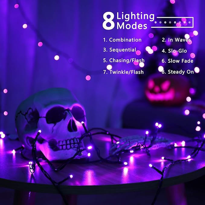 Brizled LED Halloween Lights Indoor Outdoor Twinkle Purple Light String | 240 LED 95.14ft; 8 Mode; Connectable; Timer; Waterproof; Plugin Mini Halloween Light for Outside Spooky Porch Yard Tree Party