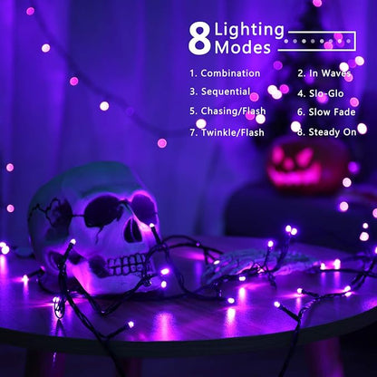 Brizled LED Halloween Lights Indoor Outdoor Twinkle Purple Light String | 240 LED 95.14ft; 8 Mode; Connectable; Timer; Waterproof; Plugin Mini Halloween Light for Outside Spooky Porch Yard Tree Party
