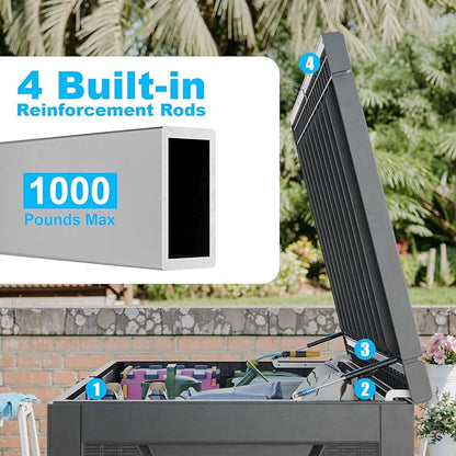 PatioZen 320 Gallon Large Resin Deck Box, Lockable Outdoor Storage Box for Patio Cushions Storage Furniture,Garden Tools, Pool Supplies, Weatherproof and UV Resistant (Black)