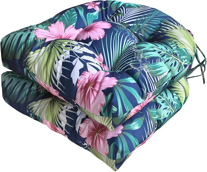 Gnostik 2 Pcs 18.6"X18.6" Outdoor Indoor Waterproof Rocking Chair Cushion Replacement Cushion Tufted Outdoor Chair Cushions for Patio Garden Furniture, Pink Floral