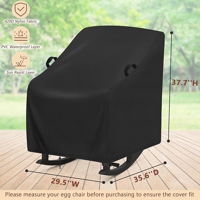 Cover for Adirondack Rocking Chair,Covers compatible with HDPE Adirondack Rocker,Patio Rocking Chair for Porch, Patio, Balcony(2-Pcs,29.5"W x 35.6"L x 37.7"H)