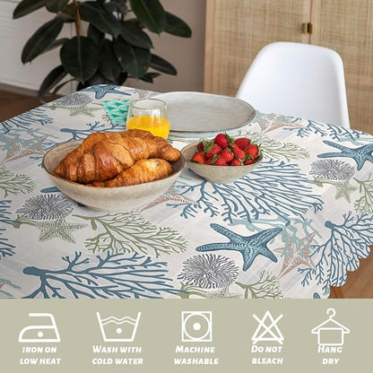 Nautical Decorative Rectangle Table Cloth Starfish Beach Ocean Seashell Coral Rectangle Kitchen Table Cover Oblong Tablecloth for Dining Table Buffet Parties Patio Camping 52" x 70" 4-6 Seats